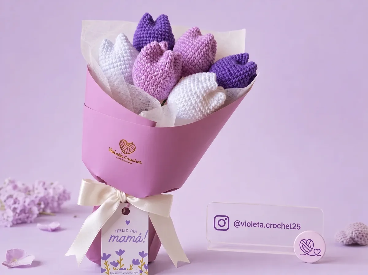 Ramo Tulipanes Violeta tejido a mano por Violeta Crochet