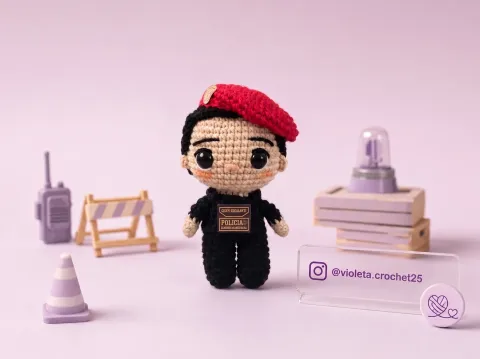 Policía del Escuadrón de Emergencia tejido a mano por Violeta Crochet