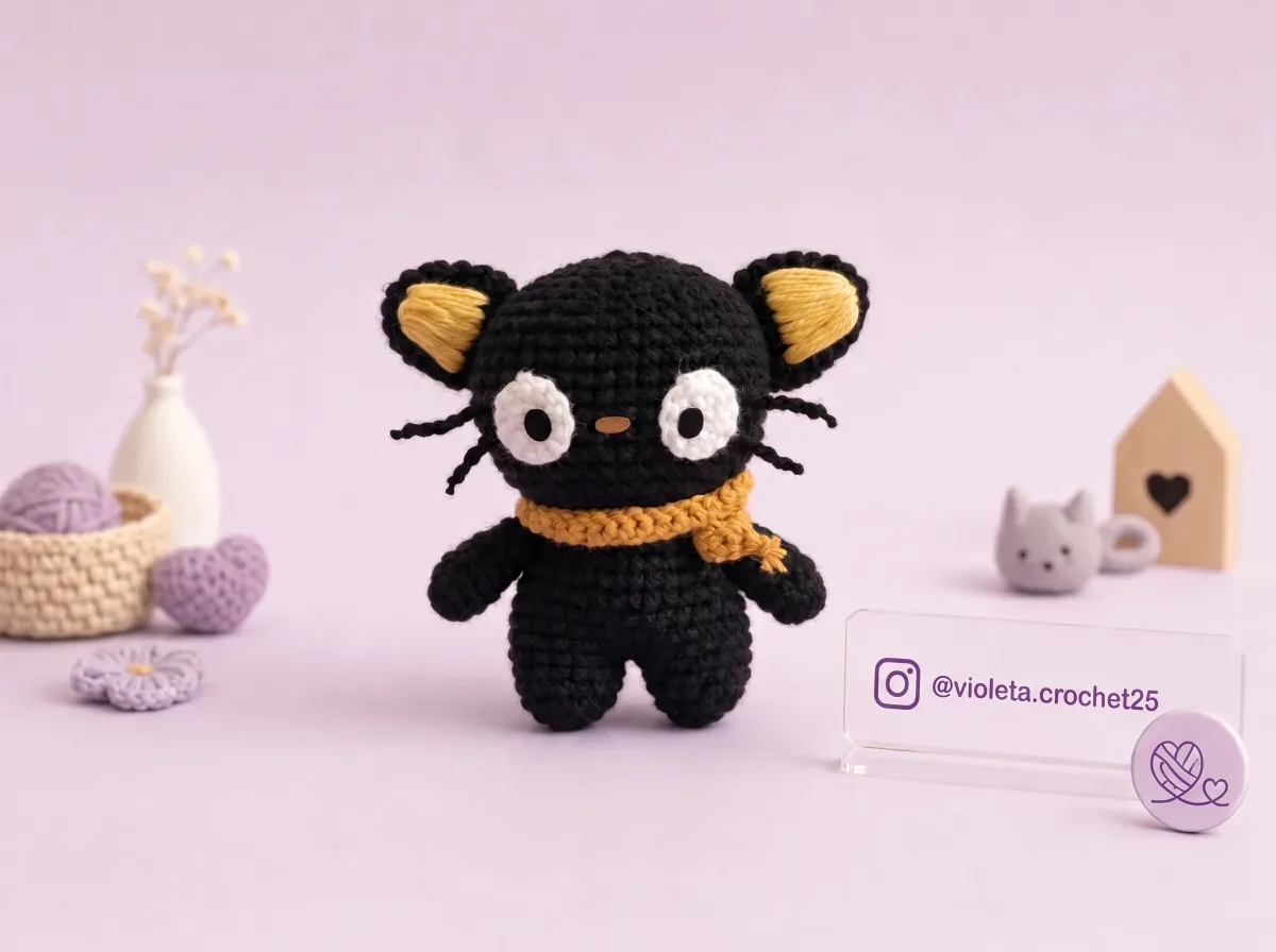 Chococat tejido a mano por Violeta Crochet