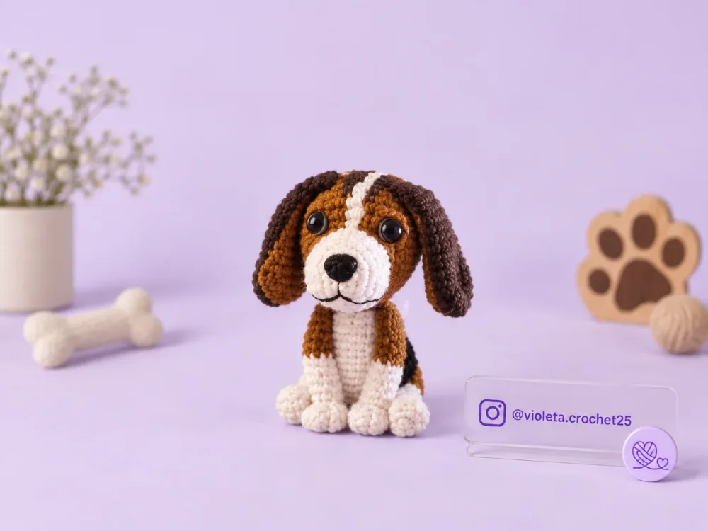 Perro Beagle tejido a mano por Violeta Crochet
