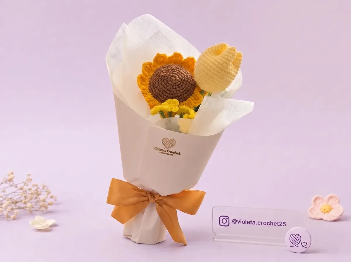 Ramo Girasol & Tulipán tejido a mano por Violeta Crochet