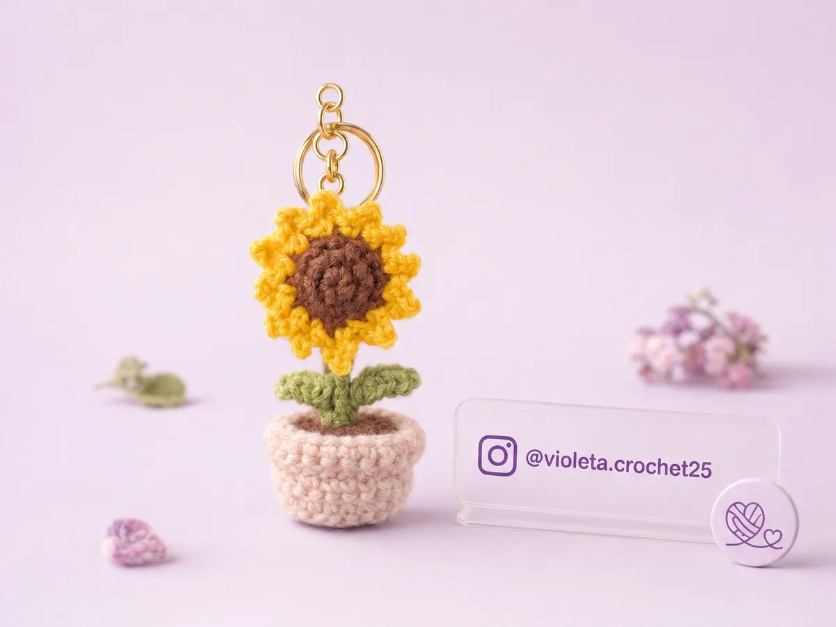 Maceta Girasol tejido a mano por Violeta Crochet
