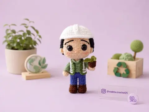 Ingeniero ambiental en versión Funko tejido a mano por Violeta Crochet