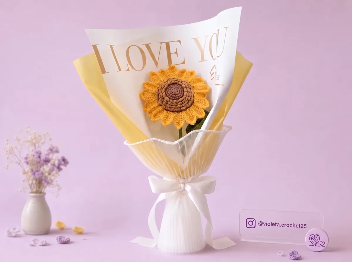Ramo 1 Girasol Deluxe tejido a mano por Violeta Crochet