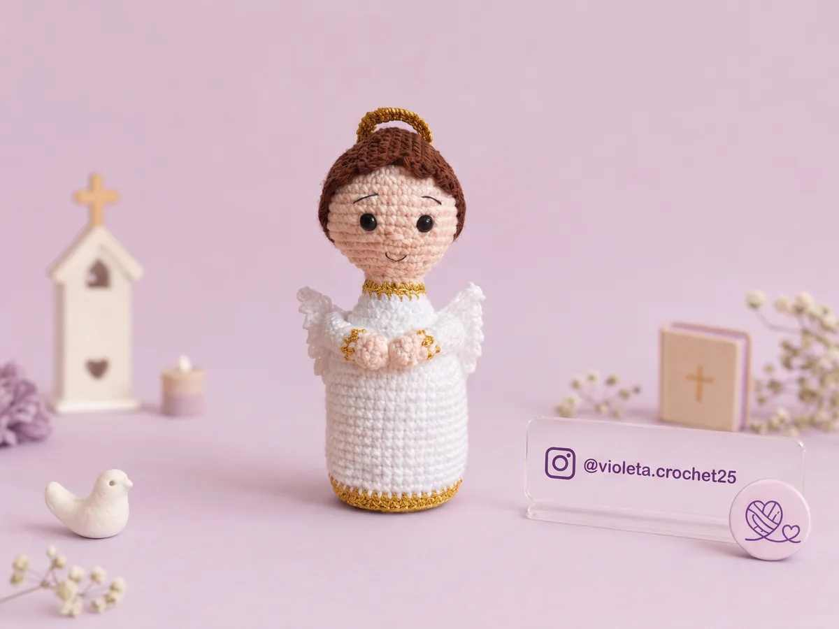 Angelito Bautizo tejido a mano por Violeta Crochet