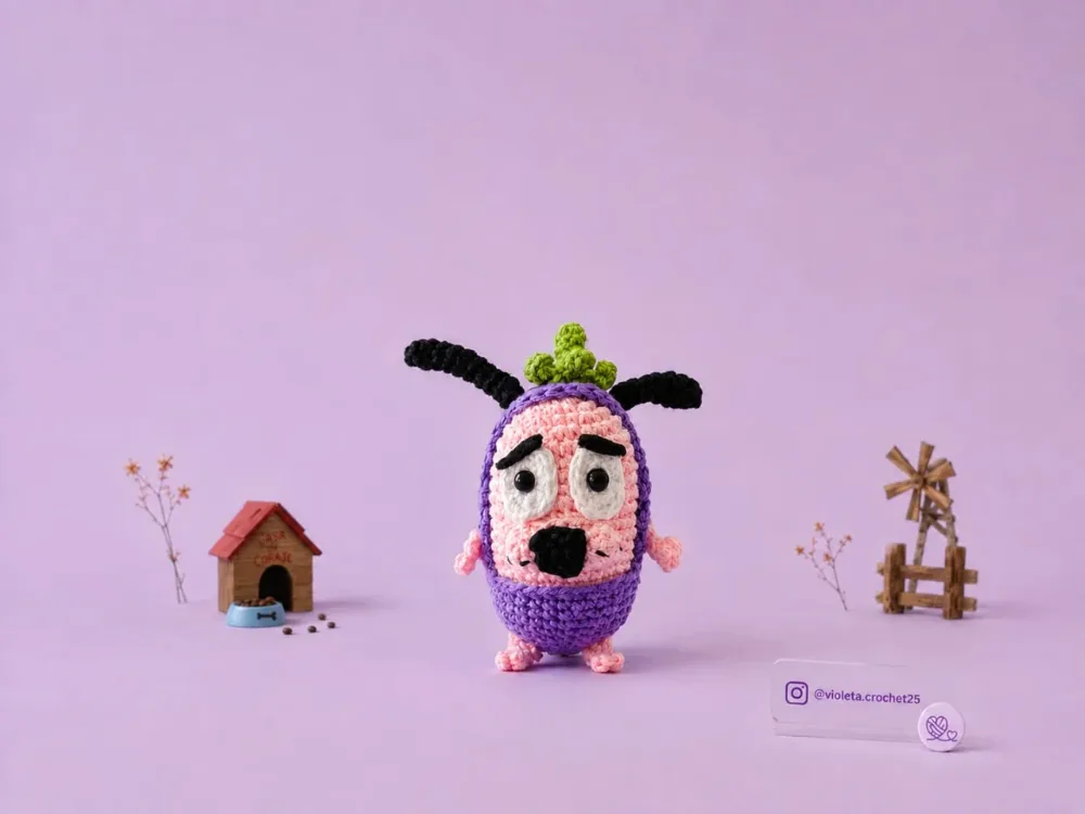 Coraje, el perro cobarde tejido a mano por Violeta Crochet