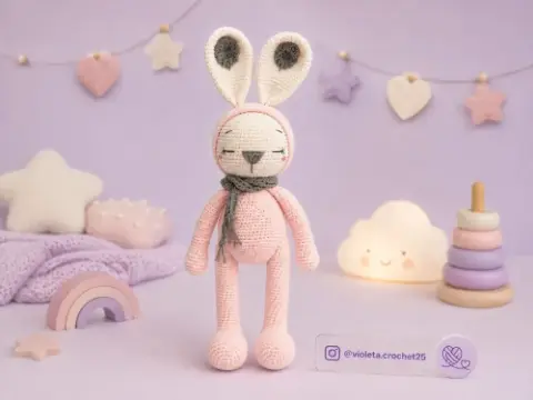 Coneja dormilona tejido a mano por Violeta Crochet