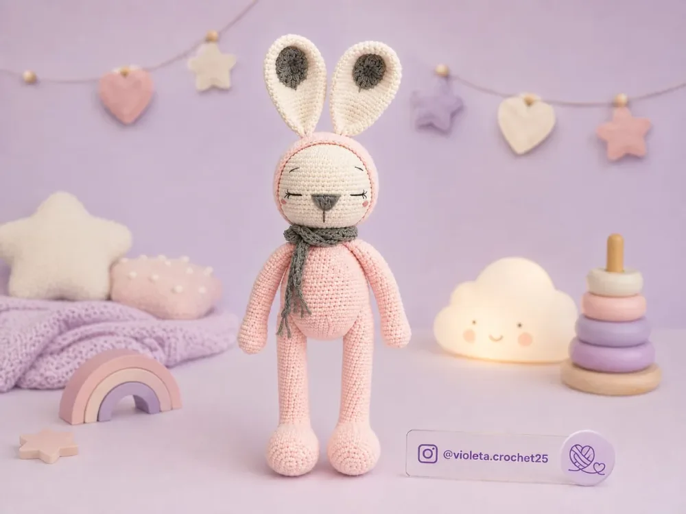 Coneja Dormilona tejido a mano por Violeta Crochet