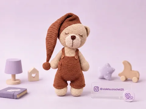 Oso dormilón tejido a mano por Violeta Crochet