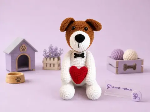 Perro jack russell tejido a mano por Violeta Crochet