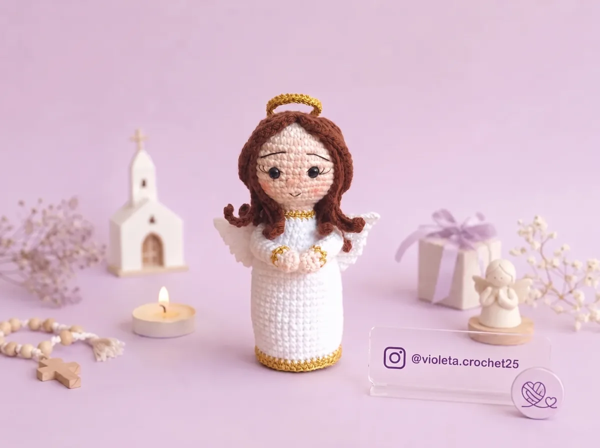 Angelita Bautizo tejido a mano por Violeta Crochet