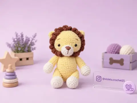 Leoncito de apego tejido a mano por Violeta Crochet