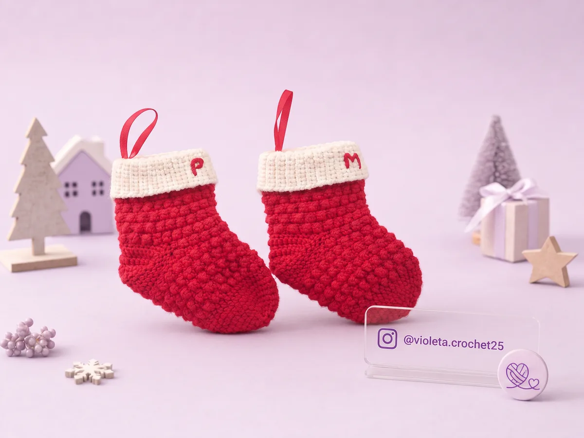 Botas Navideñas tejido a mano por Violeta Crochet