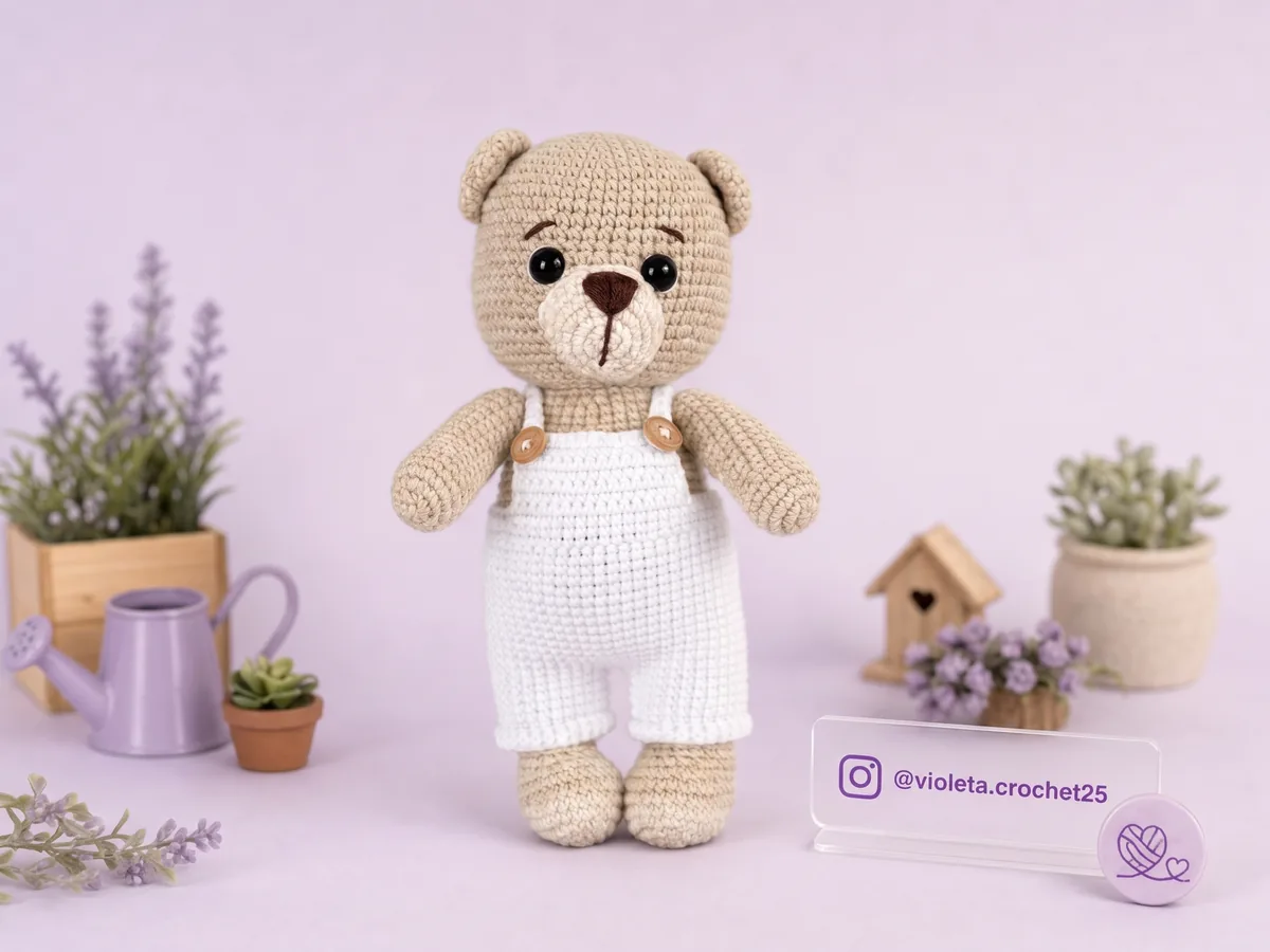 Oso Jardinero tejido a mano por Violeta Crochet